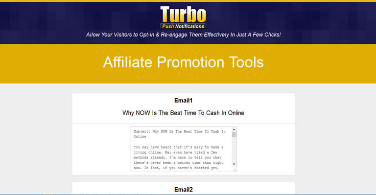 Turbo Push Notifications PRO Affiliates Page